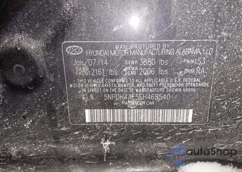 2014 Hyundai Elantra Se z USA, uszkodzony, nr VIN 5NPDH4AE5EH468540